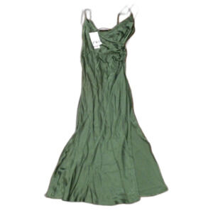 Zara Women's Green Spaghetti Strap Long Dress Size Small NWT